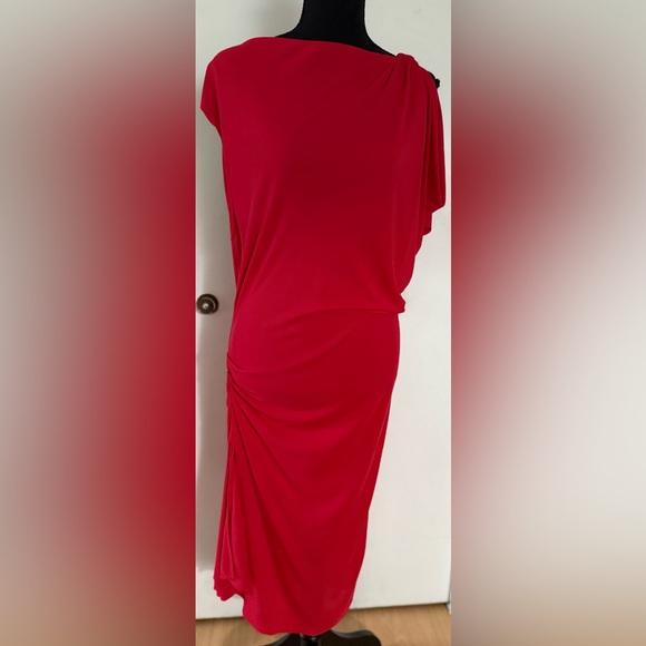 Elegant Red Draped Dress size L BCBGMAXAZRIA - Picture 16 of 16
